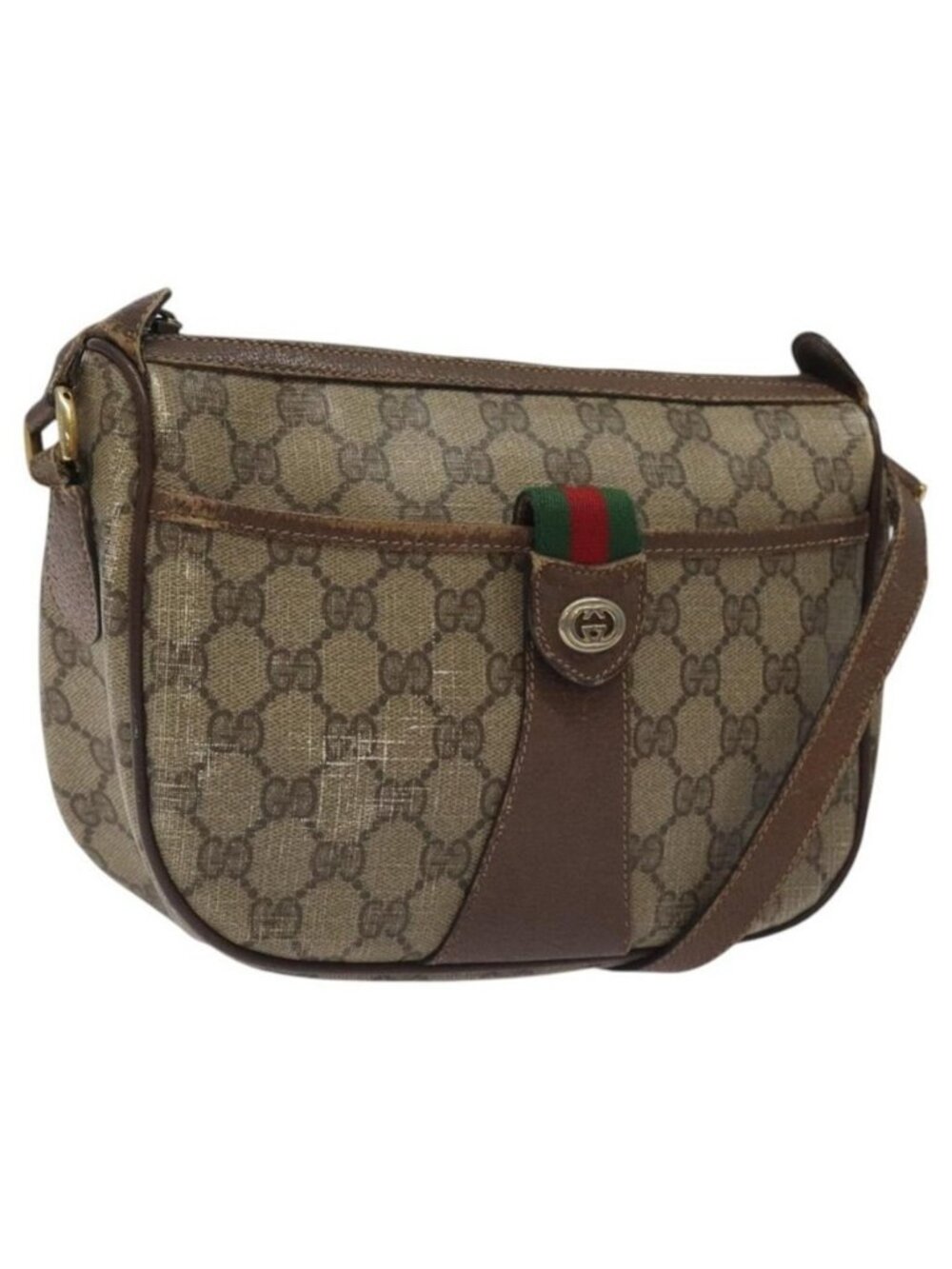 Authentic GUCCI GG Supreme Web Sherry Line Bag PVC Beige Gold 89 02 032